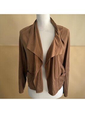 MAX STUDIO Faux Suede Swing Open Ruffle Jacket Size Medium
